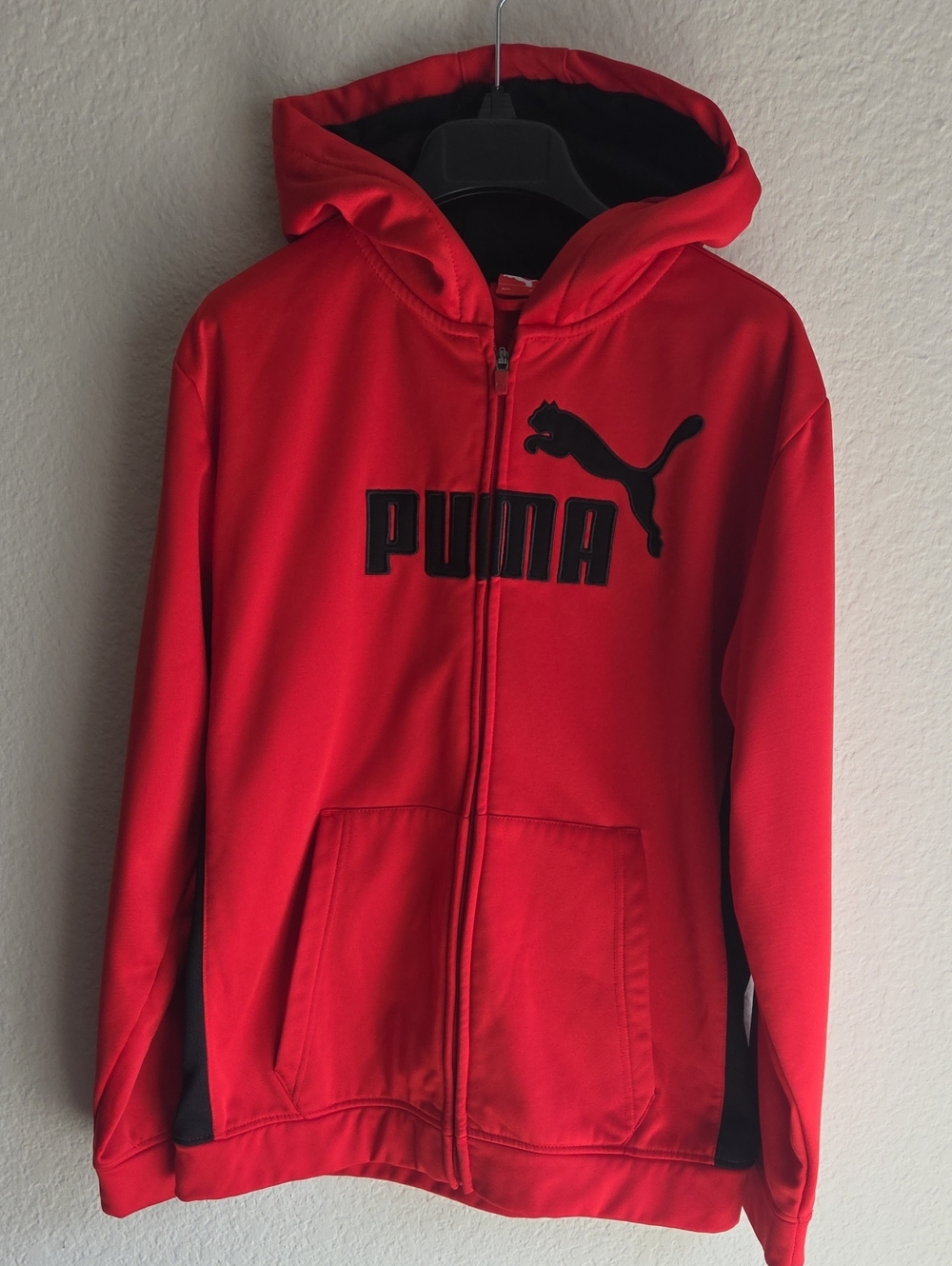 Puma Red Kids Full-Zip Hoodie with Black Logo